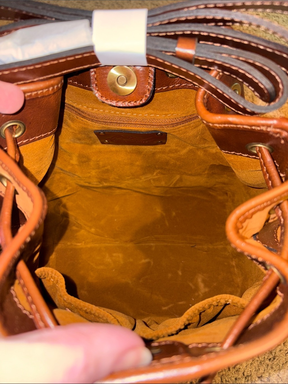 NWT-Patricia Nash-Bellona Bucket Bag-Suede Leather Weave Design-Cognac-$249 - Picture 9 of 15